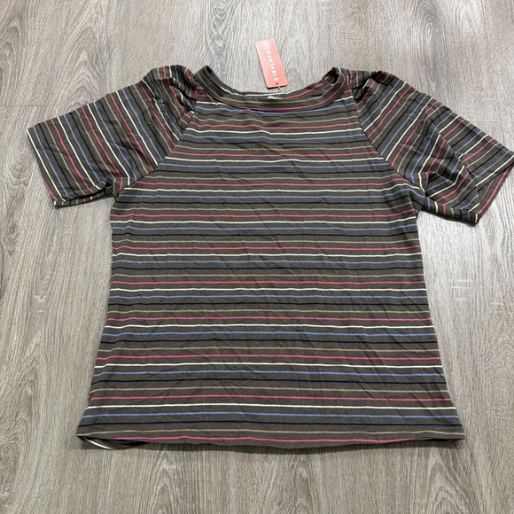 Seventy Eight and Sunny Tops - 78 & Sunny Seabreeze Boat Neck Puff Sleeve Tee in Truffle Multi Stripe L NWT